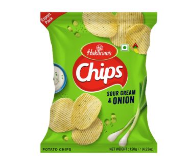 Haldirams Potato Chips Sour Cream and Onion, 120Gm, Pack Of 20